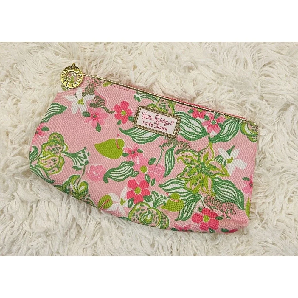 Lilly Pulitzer For Estée Lauder Tiger Floral Print Cosmetic Zipper Pouch